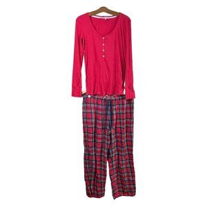 Victorias Secret Pajama Set Size Large 2 Piece Christmas Top Plaid Pants Red